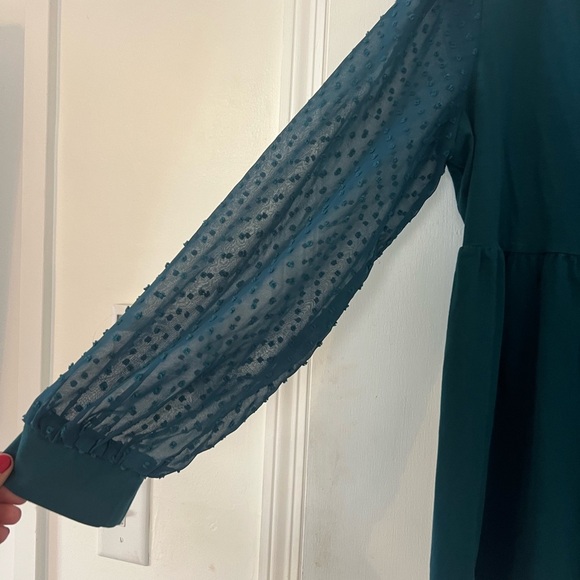 Green Long Sleeve Peplum Blouse (S123) - Picture 2 of 8